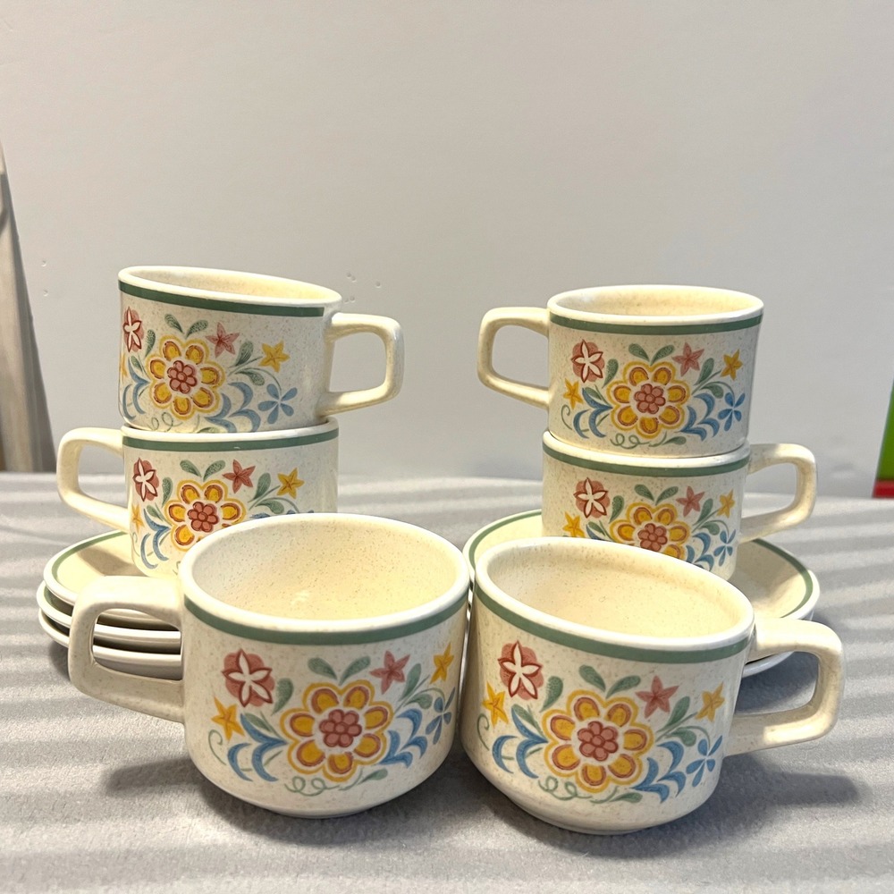 Set of 6 Temper-Ware by Lenox Tea Coffee‎ Cups & Saucers Retro 1970s MCM Vtg